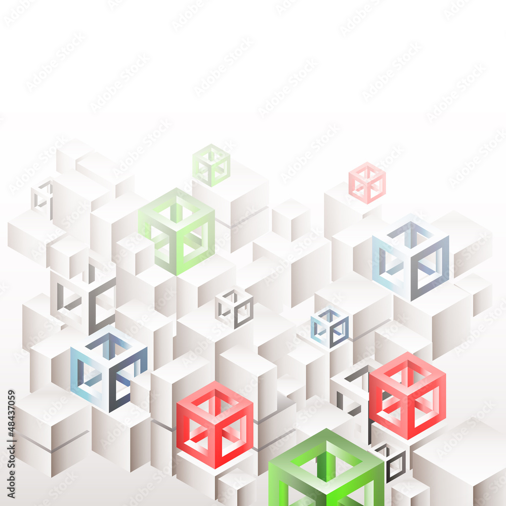 Poster abstract geometric background with white cubes and frames. eps10