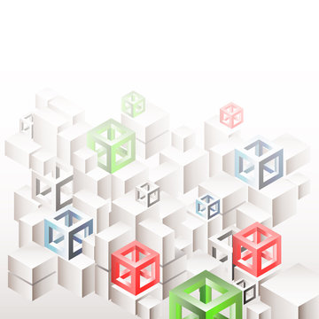 Abstract geometric background with white cubes and frames. Eps10