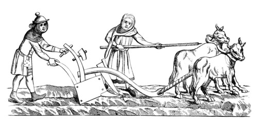 Medieval Plowman - Laboureur - 14th century - obrazy, fototapety, plakaty