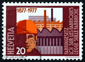 Postage stamp Switzerland 1977 Worker and Factories