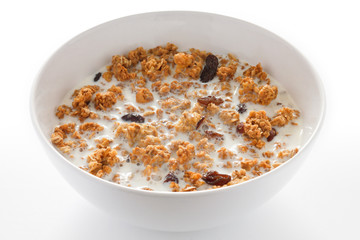 Bowl of muesli with milk
