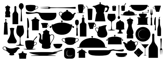 Fototapeta na wymiar Kolekcja kuchni narzędzia sylwetka naczynie.