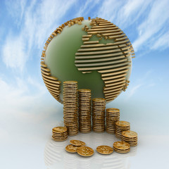 globe with many gold coins