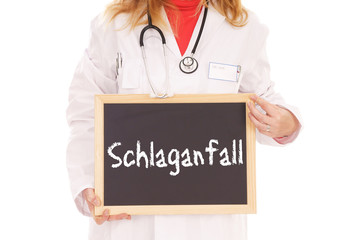 Ärztin mit Schild - Schlaganfall