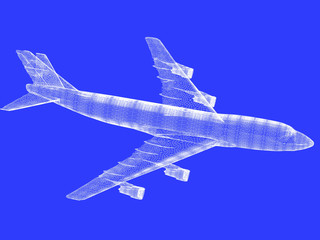 Fototapeta na wymiar model samolotu odrzutowego samodzielnie na niebieski