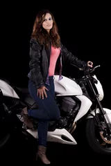 Foto op Plexiglas beautiful girl next to a white motorbike © Mauro Rodrigues