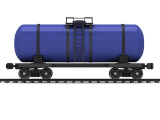 Blue railroad tank wagon on a white background 