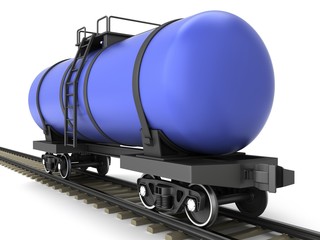 Blue railroad tank wagon on a white background 