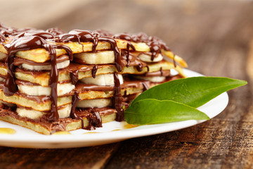 Pancakes with chocolate syrup