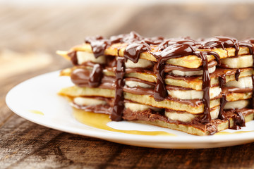 Pancakes with chocolate syrup