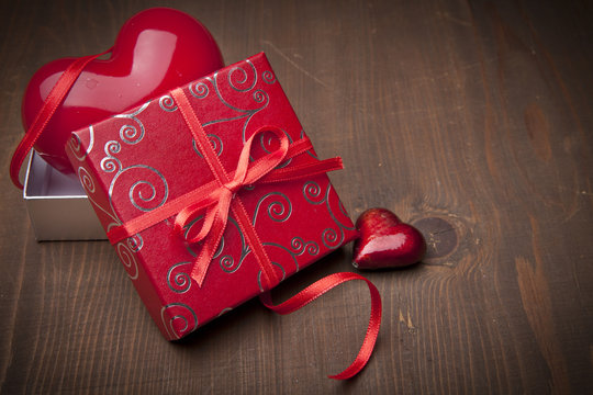 Valentines present over wooden background