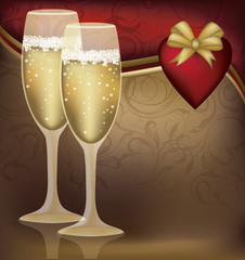 Two Champagne Glasses with  Heart  Vector illustration