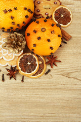 composition of christmas spices and tangarines,