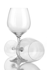 Two empty wine glasses isolated on white