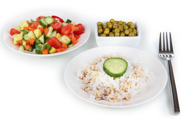 Healthy food on plate isolated on white