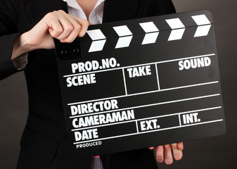 Movie production clapper board isolated on black