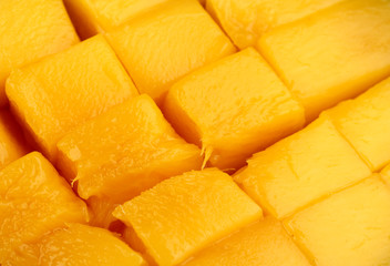 Ripe appetizing mango close-up background
