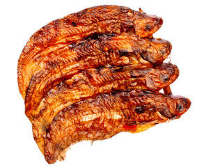 dry siluridae fishs on white background