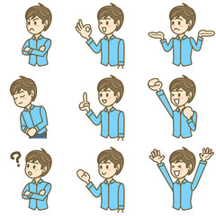 男性　イラスト　上半身　喜怒哀楽　01