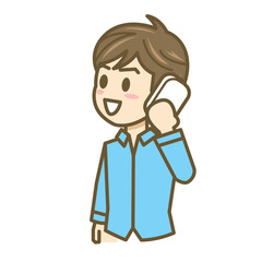 男性　イラスト　上半身　電話