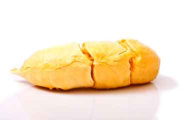 freshness of Durian flesh on white background