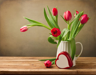 Beautiful tulip bouquet with heart shape box