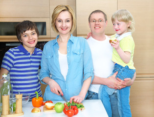 family on kitchen