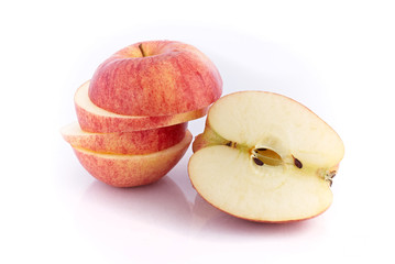 Sliced Red apple isolated on white background.