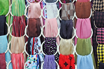 Woman scarves at a market stall in Antalya