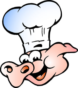Hand-drawn Vector illustration of an Chef Pig Head