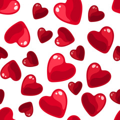 Seamless background with red hearts. Vector illustration.