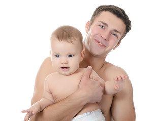 the portrait young daddy and baby