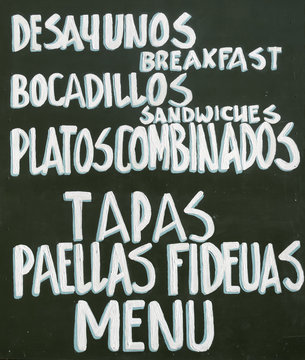 Tapas, Paellas, Menu