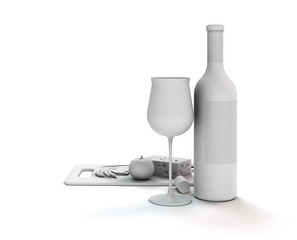 3d render showing a white abstract still life with wine