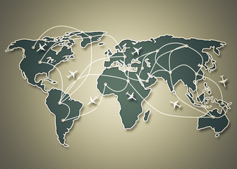 Image of a world map with the ways of communication