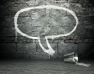 Graffiti wall with speech bubble, street background