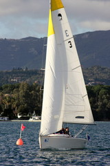 sailing dinghy yacht racing around buoy