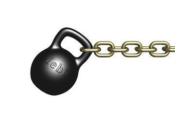 Black dumbbell weights with a gold chain