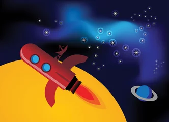 Deurstickers Raket vliegen in de ruimte © Flavijus Piliponis
