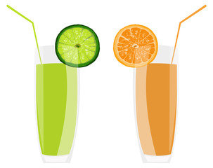 Fresh juice orange and lime on a white background.Vector