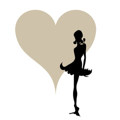 Elegant black silhouette of woman with hearts