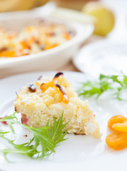 cottage cheese pudding piece on white plate