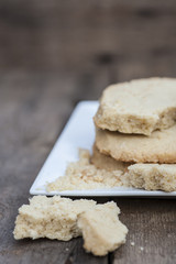 Close up of home baked shortbread biscuit cookies