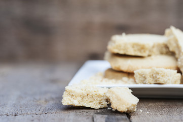 Close up of home baked shortbread biscuit cookies