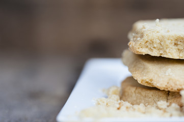Close up of home baked shortbread biscuit cookies