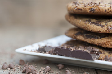 Close up of hand baked chocolate chip cookies