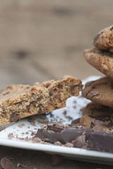 Close up of hand baked chocolate chip cookies