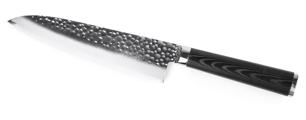 Japanese gyuto knife of damascus steel, isolated