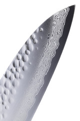 Japanese knife of damascus steel, close-up, isolated