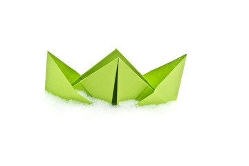 Ship in the snow. Origami